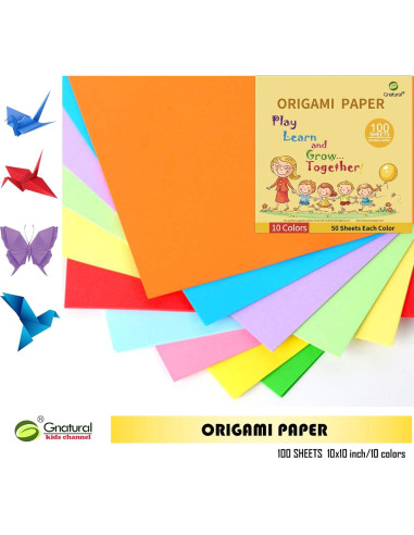 Papel de Origami Gnatural 100 Hojas 25.4x25.4cm 10 Colores