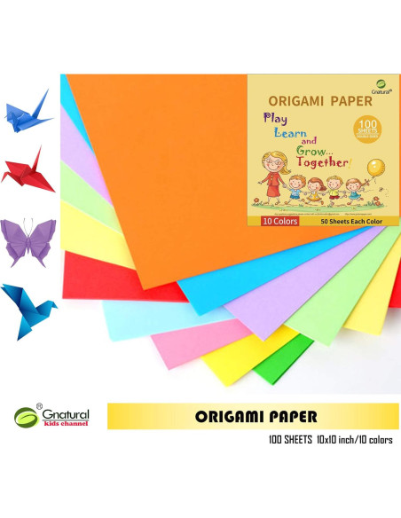 Papel de Origami Gnatural 100 Hojas 25.4x25.4cm 10 Colores