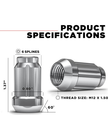 Tuerca de Rueda Cromo M12x1.5 White Knight - Paquete de 4