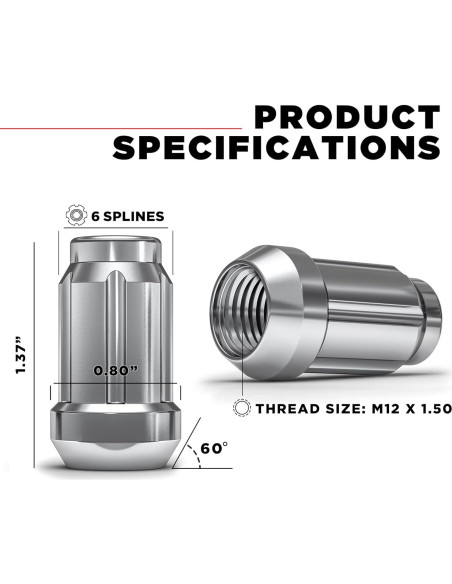 Tuerca de Rueda Cromo M12x1.5 White Knight - Paquete de 4