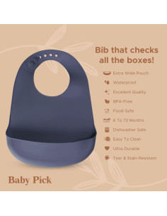 Babero de Silicona Azul Pizarra Libre de BPA con Bolsillo 2