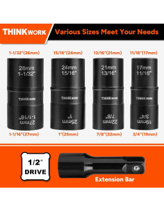 THINKWORK Kit de Extractores de Tuercas de Rueda 5 Piezas 17-27mm 2