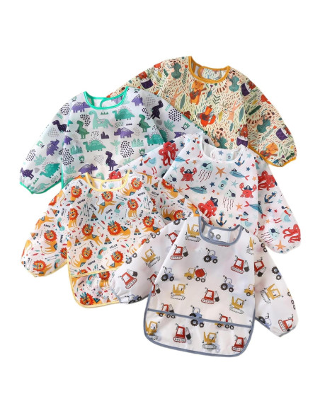 Baberos impermeables con mangas YeeLauf, paquete de 5 para bebés