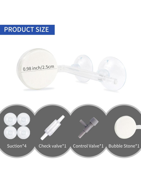 Piedra de Aire para Acuario EKMOIS 2.5 cm con Válvula de Control