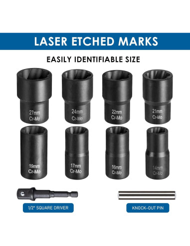 Juego de 10 Extractores de Tuercas de Rueda Thinkpro 14-27mm