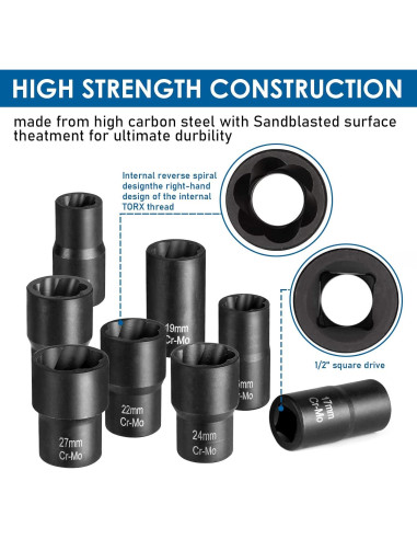 Juego de 10 Extractores de Tuercas de Rueda Thinkpro 14-27mm