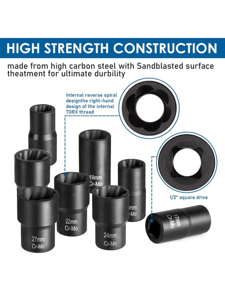 Juego de 10 Extractores de Tuercas de Rueda Thinkpro 14-27mm