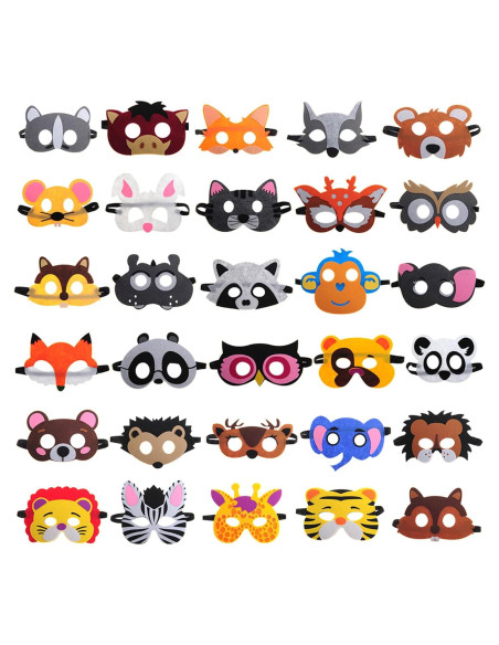 30 Máscaras de Animales DOVETECH para Niños y Adultos