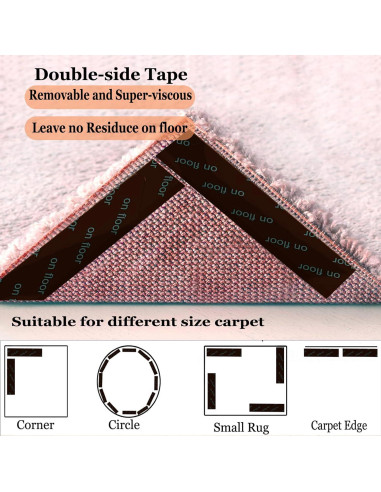 Cinta Antideslizante para Alfombra 12 Pcs Negra Reutilizable