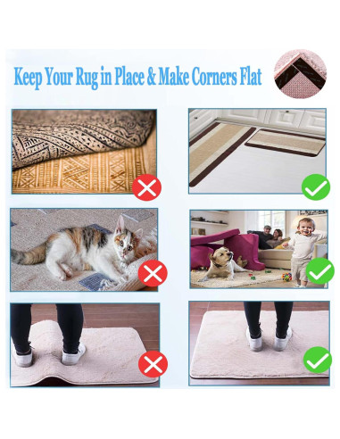 Cinta Antideslizante para Alfombra 12 Pcs Negra Reutilizable