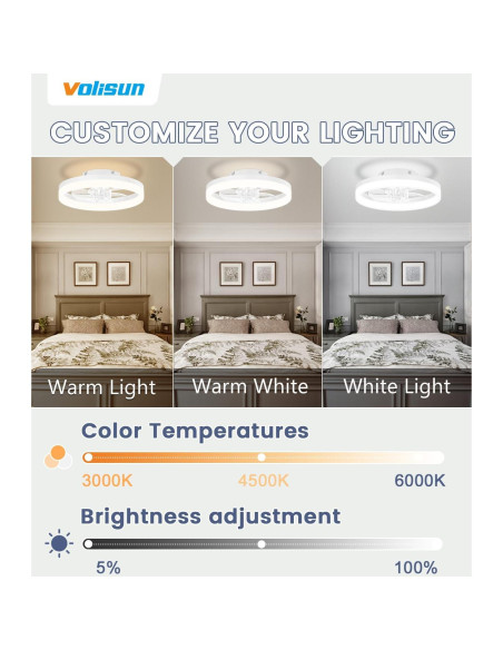 Ventilador de Techo VOLISUN 33 cm con Luz LED y Control Remoto