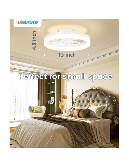 Ventilador de Techo VOLISUN 33 cm con Luz LED y Control Remoto