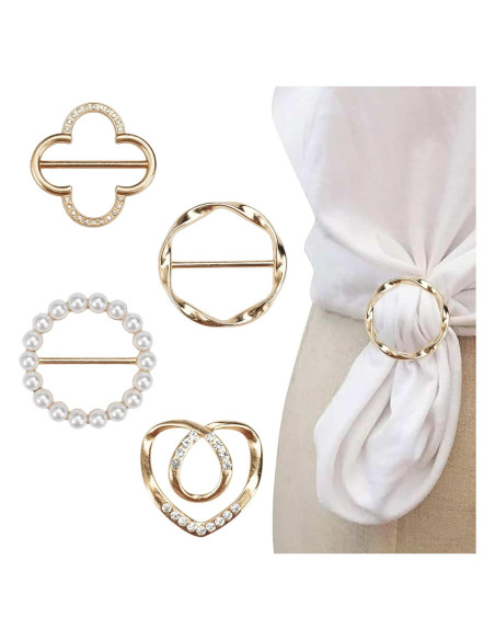 4 Clips de Anillo para Bufanda TWSURE - Metal Dorado