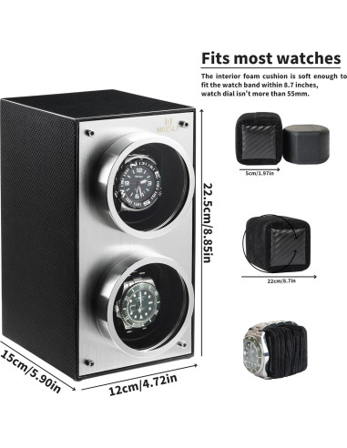 Winder de Reloj Doble MOZSLY Negro con Motor Silencioso