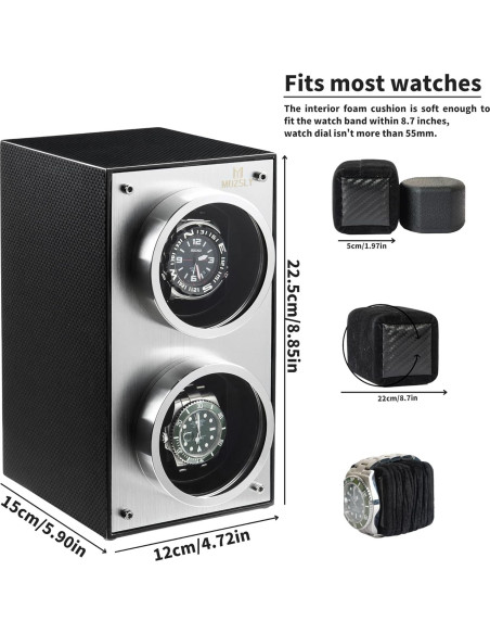 Winder de Reloj Doble MOZSLY Negro con Motor Silencioso