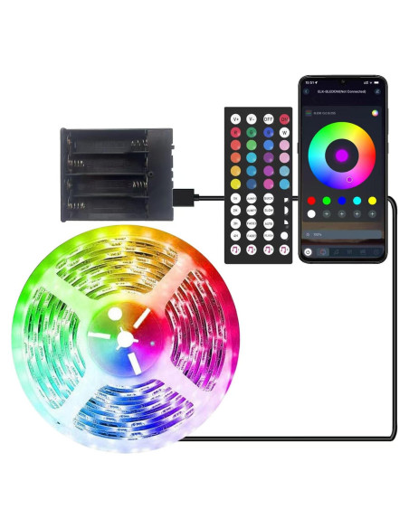 Luces de tira LED RGB 4m a pilas con control remoto y app