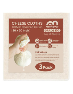 Paños de Queso Reutilizables Metflavor 3PCS 51x51cm Algodón