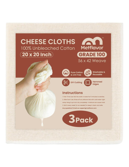 Paños de Queso Reutilizables Metflavor 3PCS 51x51cm Algodón