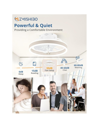 Ventilador de Techo ZMISHIBO 33 cm con Luz LED y Control Remoto