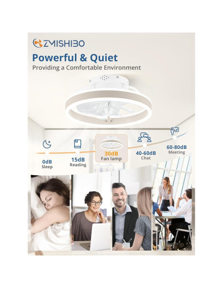 Ventilador de Techo ZMISHIBO 33 cm con Luz LED y Control Remoto Ventilador de Techo ZMISHIBO 33 cm con Luz LED y Control Remoto