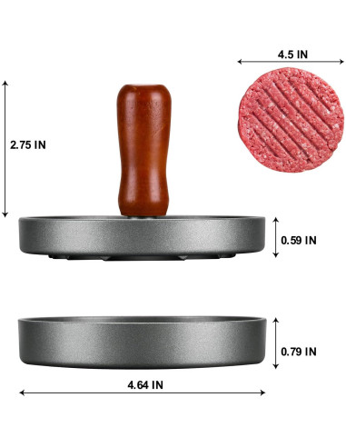Prensa de Hamburguesas PIQUEBAR Acero Inoxidable con Mango de Madera