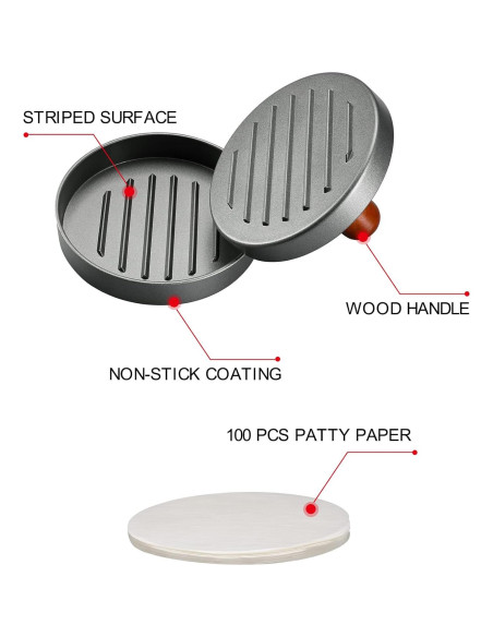 Prensa de Hamburguesas PIQUEBAR Acero Inoxidable con Mango de Madera Prensa de Hamburguesas PIQUEBAR Acero Inoxidable con Mango de Madera