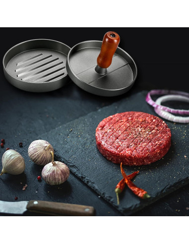 Prensa de Hamburguesas PIQUEBAR Acero Inoxidable con Mango de Madera