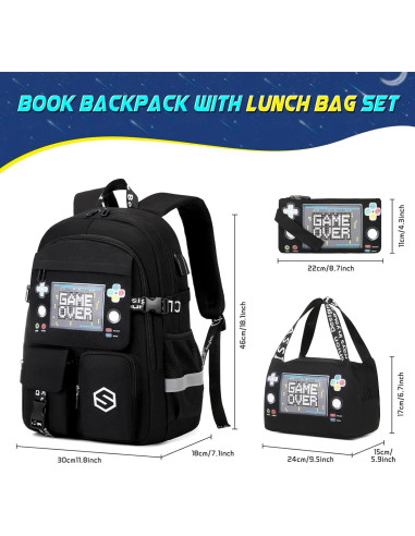 Mochila Escolar Luminiscente Niños Sco-kb-14yxbk con Almuerzo