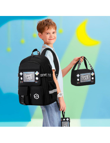 Mochila Escolar Luminiscente Niños Sco-kb-14yxbk con Almuerzo