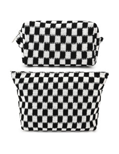 Bolsa de Maquillaje Grande SOIDRAM Negra Cuadrícula 27.9x15.2cm