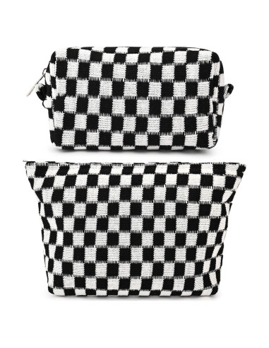 Bolsa de Maquillaje Grande SOIDRAM Negra Cuadrícula 27.9x15.2cm