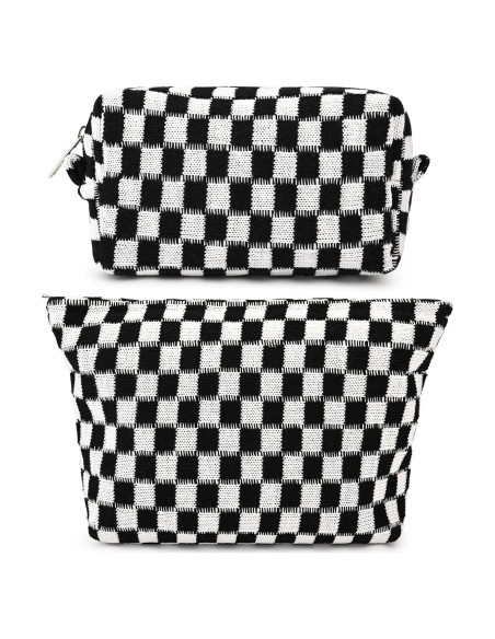 Bolsa de Maquillaje Grande SOIDRAM Negra Cuadrícula 27.9x15.2cm