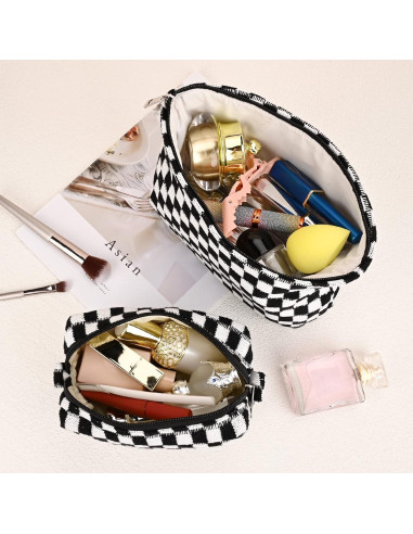 Bolsa de Maquillaje Grande SOIDRAM Negra Cuadrícula 27.9x15.2cm