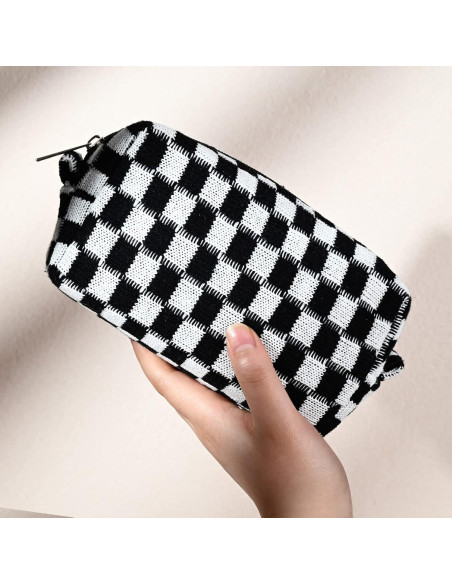 Bolsa de Maquillaje Grande SOIDRAM Negra Cuadrícula 27.9x15.2cm