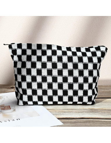 Bolsa de Maquillaje Grande SOIDRAM Negra Cuadrícula 27.9x15.2cm