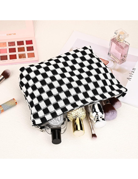 Bolsa de Maquillaje Grande SOIDRAM Negra Cuadrícula 27.9x15.2cm