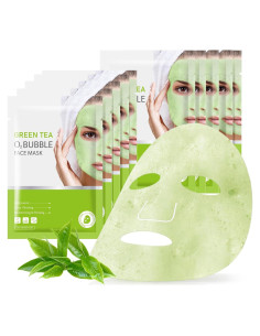 10 Mascarillas Faciales Burbuja de Té Verde GUOYAOLIFU