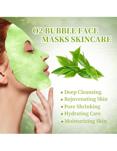 10 Mascarillas Faciales Burbuja de Té Verde GUOYAOLIFU