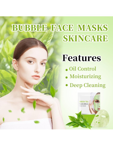 10 Mascarillas Faciales Burbuja de Té Verde GUOYAOLIFU