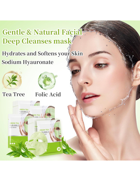 10 Mascarillas Faciales Burbuja de Té Verde GUOYAOLIFU
