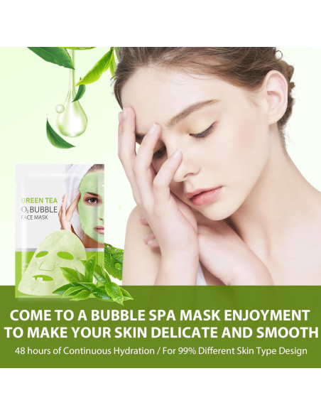 10 Mascarillas Faciales Burbuja de Té Verde GUOYAOLIFU