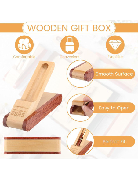 Juego de Plumas de Madera Zhanmai para Graduación 2025 - 3 Piezas