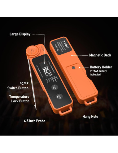 Termómetro Digital de Carne Ultra Rápido IP67 Mandarina