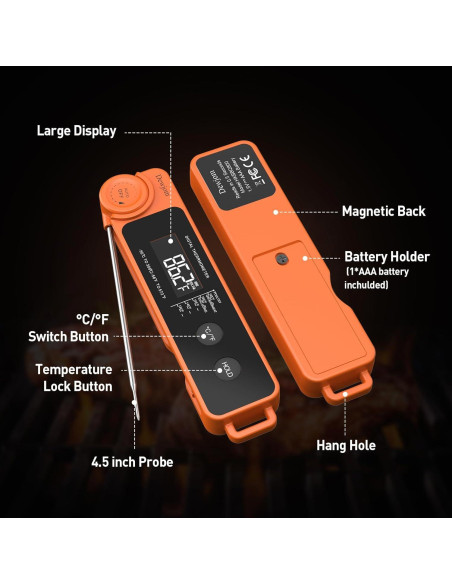 Termómetro Digital de Carne Ultra Rápido IP67 Mandarina