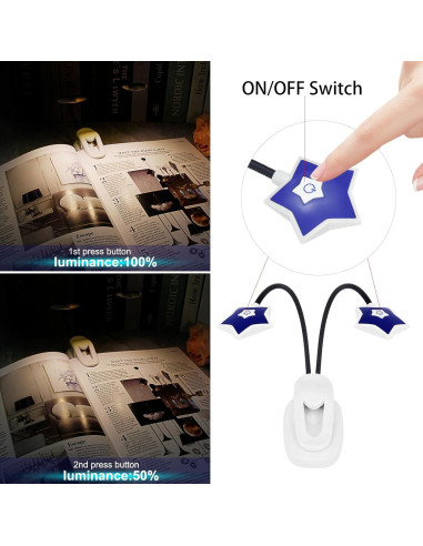 Luz de Lectura LED LUXSWAY Doble Cabeza 2 Niveles Brillo