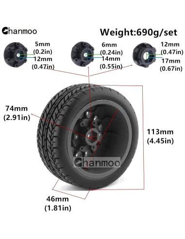Neumáticos de Camión RC Chanmoo 1:8 1:10 4PCS Caucho