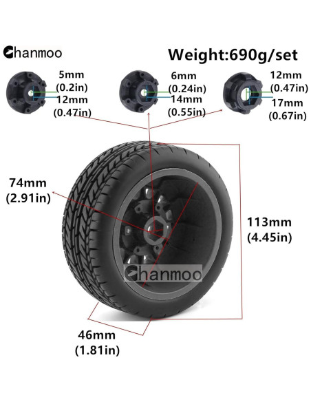 Neumáticos de Camión RC Chanmoo 1:8 1:10 4PCS Caucho