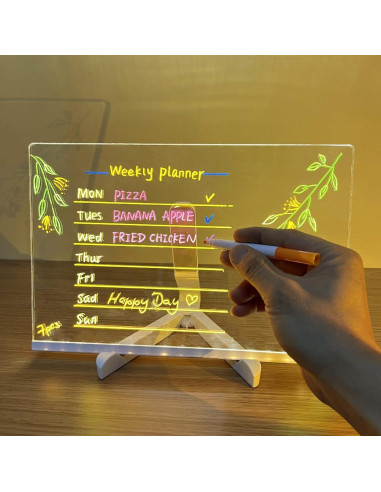 Tablero de Notas LED JBEIY 15x15cm Acrílico Borrado en Seco