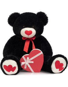 Oso de Peluche Grande HollyHOME 91 cm Negro con Corazón Rojo 2