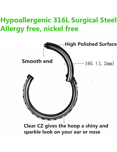 Anillo de Nariz Hipoalergénico BLESSMYLOVE 16G 6mm Clear CZ